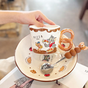 Bộ Đồ Ăn Bằng Gốm Sứ Cat And Mouse High Value Home Use Ceramic Dinner Plate Mug Water Cup Gift Souvenir 290ml