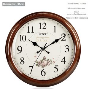 Hense | Silent European Living Room Wooden Creative Hanging Clock