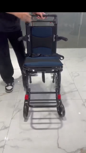 Ultra Lightweight Wheelchair Foldable Travel Transport Wheel Chair Locking Hand BrakesFolding Transport Wheelchairs for Adults and Seniors Support 100kgLightweight Aluminum Wheelchair for Elderly