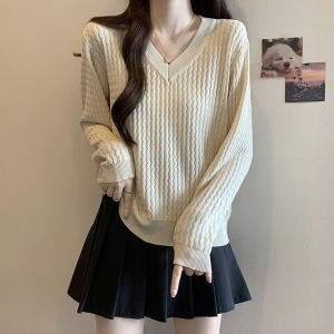 Áo Len Dệt Kim Rộng Rãi Cổ Chữ V Cho Nữ Mùa Thu Đông Phong Cách Hàn Quốc Dáng Ôm Cơ Bản Giảm Tuổi Tác Áo Len Cardigan