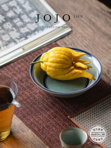 Blue Line Ice Crack Glaze Tea Coaster Ceramic Handmade Vintage Style Tea Tray Mat Tea Set Dry Brewing Plate JOJOS L PD