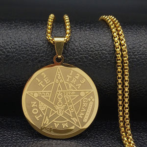 Dây Chuyền Nam Bằng Thép Không Gỉ Màu Vàng Mặt Dây Chuyền Hình Ngũ Giác Và Tetragrammaton Trang Sức Thời Trang Theo Chủ Đề Phù Thủy