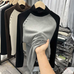 สูง ปกเสื้อ คอเต่า ผู้หญิง หนาขึ้น งานเย็บปะติดปะต่อกันปักออสเตรเลีย ผ้าขนแกะ ฤดูหนาว เสื้อท่อนบน ทันสมัย เสื้อชั้นฐาน