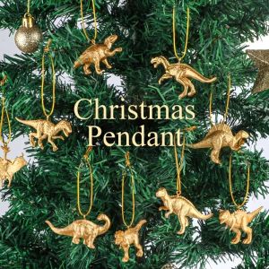 16 Mini Golden Dinosaur Ornaments Christmas Tree Hanging Party Decor for DIY New Year Home Festive Celebrations Decorations