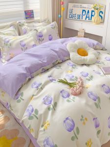 Pure Cotton Bedding Set Student Dormitory Single Three-Piece Quilt Coverlet Sheet Pillowcase Set Fresh Floral Print Bedding