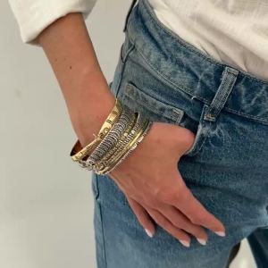 Ingemark | Ingemark 6 Pcs/set Vintage Metal Stacked Bangle Women Ethnic Style Fish Pattern Symbol Bracelet Party Accessory Couple Jewelry
