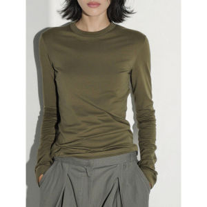 Autumn Spring New Pure Color Slim Fit Simple T-Shirt Base Layer