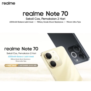 realme Note 70 terbaru 2025 IP54 Tahan Debu dan Percikan Air 6300mAh Massive Battery