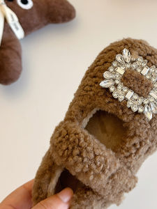 Princess Girl Furry Shoes Winter Soft Cute Cotton Boots Childrens Bean Bean Shoes Velcro Closure Rubber Sole Velvet Upper