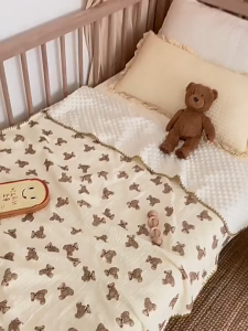 Wishyou ผ้าห่มเด็ก 100*100cm ปุ่มดอทมิงค์ มีสองด้าน เนื้อผ้าคอตตอลนุ่มนิ่ม ผ้าห่มเด็กเเรกเกิด ห่อตัวเด็ก คลุมให้นม