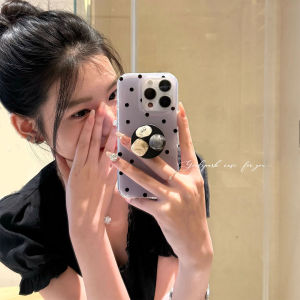 Korean Style Girls Full Protection Phone Case Mist Purple Dot Pattern Gem Support Frame for Apple iPhone 16 pro Max 15 14