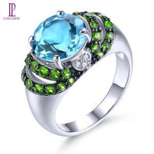 เครื่องประดับ5.5กะรัต925 หลากสี พลอยเทียม แหวนดอพไซด์อัญมณ์ หลากสี แหวนเงินประดับทับทิม ให้บริการเงิน 925 สำหรับผู้หญิง