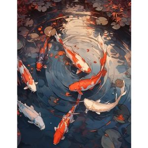 KAYOU | Acrylic Diy Painting By Numbers Koi Carps Acrylic Paint on Canvas Draw Coloring By Numbers for Diy Gift Home Decor