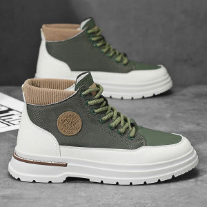 Trendy Mens Martin Boots High Top Workwear Mid-Calf Casual Large Size Autumn New Style Fashionable Boots Durable Wear-Resistant