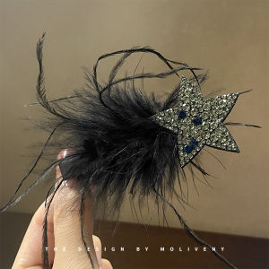 Fashionable Star Feather Hair Clip Side Comb Elegance Ostrich Plume Hairpin Girls Duckbill Hair Clip Polyester Alloy Material