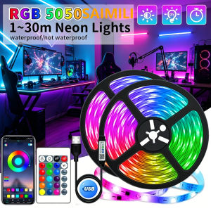 USB LED Gaming Lights RGB LED Light Strip Flexible Ribbon Tape Color Music Sync for TV Backlight Room Christmas Party Decoration