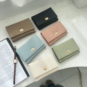 Danlu Leather Wallet Purse Litchi Pattern Trifold Wallets for Women with Multi Card Slots