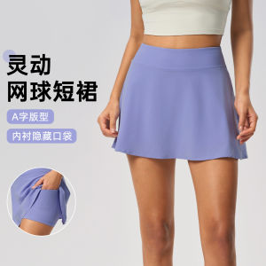 2025 New Lululemons Thắt Lưng Cao Giả Hai Chiếc Váy Tennis Chống Đi Bộ Thể Thao Váy Ngắn Nữ Chạy Thể Dục Thể Hiện Gầy Váy Nửa Thân Chữ A D25010