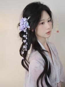 Elegant Purple Flower Tassel Hair Clip for Women Vintage Chinese Style Bridal Accessories Side Hair Decor Hanfu Headwear