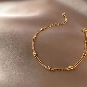 Gelang Tangan Wanita Titanium Biji Lada 2layer Gold Elegan Anti Karat & Anti Luntur