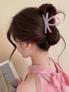 Pink Bows Minimalist Medium Size Hair Claw Fancy Hair Clip Easiest for Match Back Head Shark Clip Elegant Headdress Female
