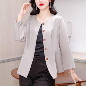 MAIMEI | Loose Long Sleeve Round Neck Grey Shirt Womens Summer New Design High End Casual Polyester Fiber Big Size Top Casual Style