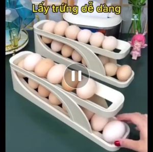 Khay Trứng 2 Tầng Lăn Tự Động - Khay Đựng Trứng Tủ Lạnh Thông Minh Tự Lăn