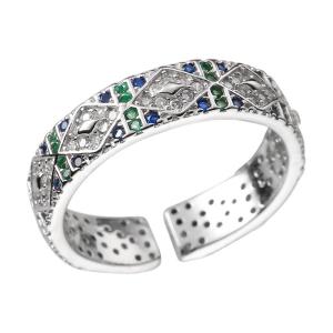 Srrmhyn Angel Eye Ring for Women Vintage Fashion Micro Paved Zircon Open Finger Ring Elegant Handmade Blue Porcelain Craft