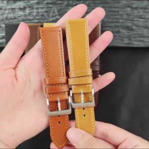 18/20/22mm Oil Wax&Matte Genuine Leather Watch Strap Brown Cowhide Universal Wristband for Seiko for Rolex Replace Soft Bracelet