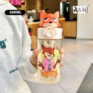 X&W 500ML for Disney Zootopia Water Bottle PP Material Straw Cup with Lid Home Cartoon Tableware Portable Cups Office Water Cup