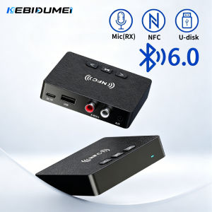 Kebidumei | KEBIDUMEI NFC Bluetooth 6.0 Audio Receiver 3.5mm AUX RCA With Mic HIFI Stereo Wireless Adapter Support U-Disk For Car Speaker