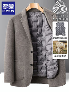 Romon Reversible Woolen Jacket Mens Wool Woolen Suit Business Casual Suit Winter Fleece-lined Thickened Short Coat