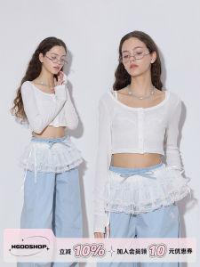 White Knitted Short Cardigan Womens Long Sleeve Inner Wear Base Shirt Slim Fit Small Top Street Style Autumn Polyester Fiber