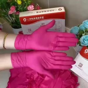 Pink Nitrile Disposable Gloves 20/50PCS Powder & Latex Free Gloves for Kitchen Cooking Household Beauty Petcare Hair Dye Gloves