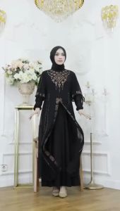 SinggalangFashion-COD//Gamis Abaya Turkey/Baju Muslim Wanita/ Abaya Arab Hitam Jersey Mix Ceruti FULL Payet Model Kevina Terbaru