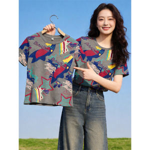 Áo Thun Nữ In Graffiti Tay Ngắn Cổ Tròn Size Lớn Dễ Dàng Giảm Cân