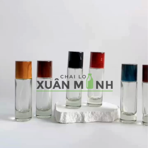 Vỏ rỗng chai đựng nước hoa thủ tinh trụ tròn nắp vân giả gỗ dung tích 30ml nhiều màu vòi xịt phun sương