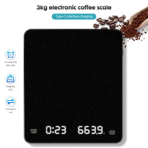 Electronic Coffee Scale Kitchen Scale Built-in battery Charging Smart Drip Coffee Scale 3kg 0.1g LED Auto Timer
