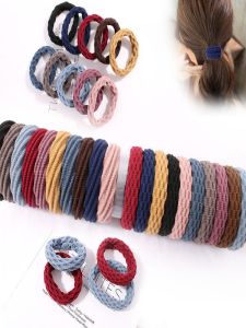 South Korea Boxed 20 Thick High Elastic Jacquard Towel Ring Seamless Easy-to-Use Hair Rope Hair Rope Rubber Band Leather Cover Hair Ring