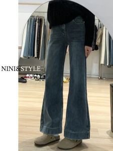 Retro Fleece Lined Flared Jeans Womens High Waist Slimming Small Size Not Legging Flared Pants Casual Style High Waist Jeans