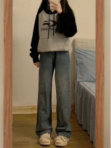 พลัสไซส์ ผู้หญิง ผ้าขนแกะ ขาตรงเรียงราย เดนิม กางเกงยีนส์ Bootcut กางเกงขายาว พรางหุ่น ขากว้าง กางเกง สําหรับตัวถังทรงลูกแพร์ สไตล์เรโทร