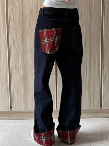 High Waist Straight Leg Denim Jeans Womens plus Size American Retro Patchwork Slimming Wide Leg Pants Spring Fashion