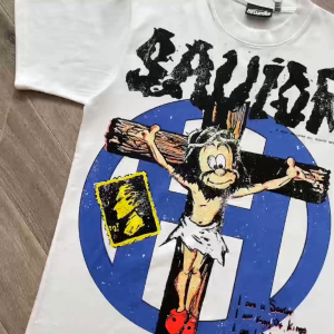 Hellstar Studios Creative Style Cartoon Cross Print Cotton Short Sleeve T-Shirt