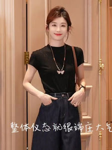 Donna Womens Slim Fit Short Sleeve T-Shirt Sparkling Design Summer High End Casual round Neck Top for Ladies