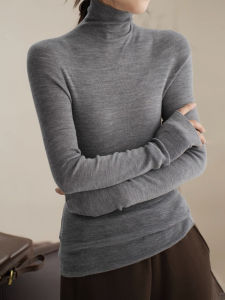 Autumn Winter Womens Seamless One-Piece Wool Knitted High Neck Sweater Soft Cozy Inner Wear Base Shirt Top Fashionable Commute Style