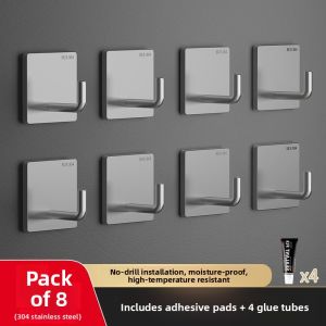 MONLEYTA | Strong Bearing Stainless Steel Metal Hook Adhesive Wall Mounted Bathroom Clothes Towel Hook No Drilling Required