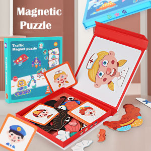 Magnetic Puzzles Car Airplane Road Travel Activities Games For Children Change Clothing Change FaceTraffic Ocean Puzzles
