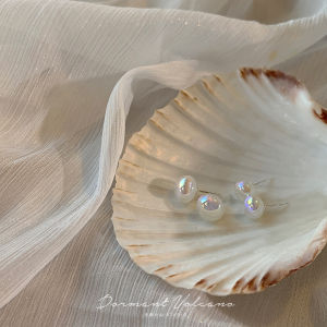 Exquisite French Elegant Pearlescent Pure Silver Ear Cuff Retro Versatile Simple Match Pearl Mother-of-Pearl Geometric Pattern