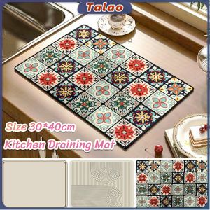 Talao Kitchen Draining Mat Non-slip Washable Tableware Mat Foldable Dish Drying Pad 30*40cm