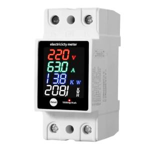Digital Energy Meter Din Rail Electricity Usage Monitor AC30-400V Voltmeter Ammeter Watt Kwh Frequency Power Meter